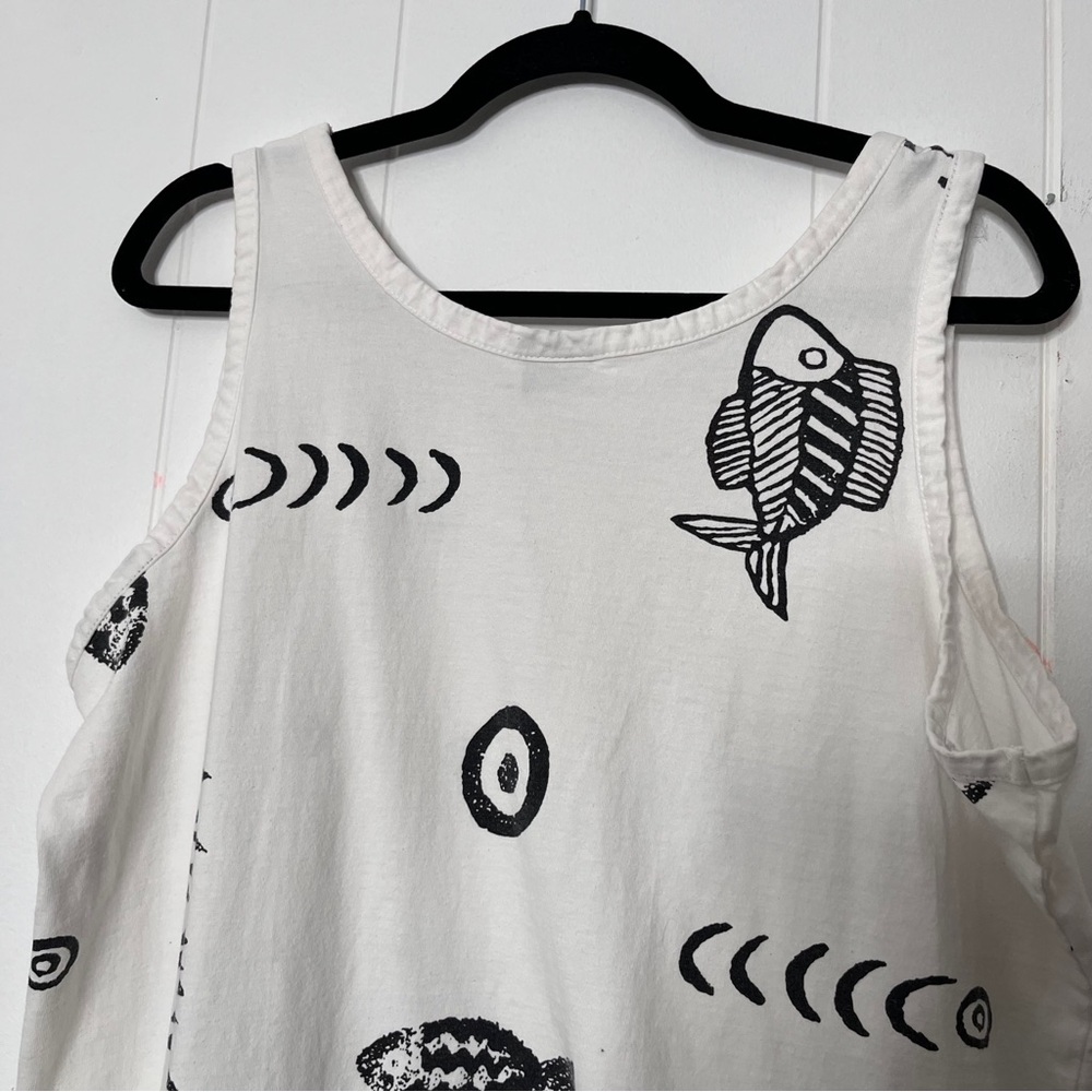 IN Gear Swim Coverup Tank Dress White with Black Fish Print 100% Rayon XL - Picture 4 of 8